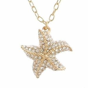 J. CREW Gold Crystal Pave Sea Starfish Pendant Charm Necklace